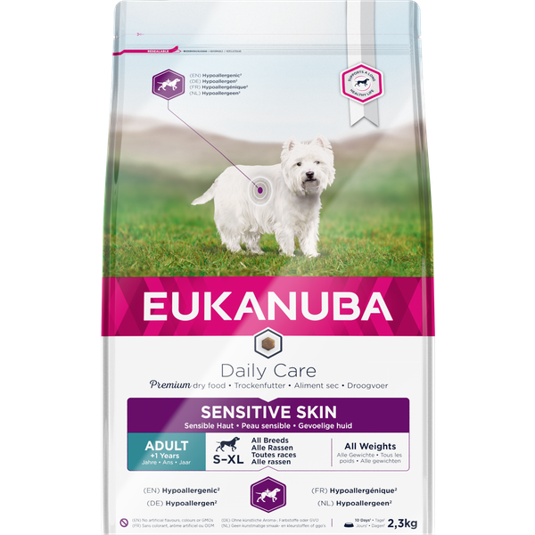 Afbeelding Eukanuba Daily Care Sensitive Skin hondenvoer 2,3 kg door Petsplace.nl