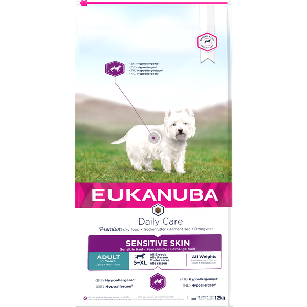 Afbeelding Eukanuba Daily Care Sensitive Skin hondenvoer 12 kg door Petsplace.nl