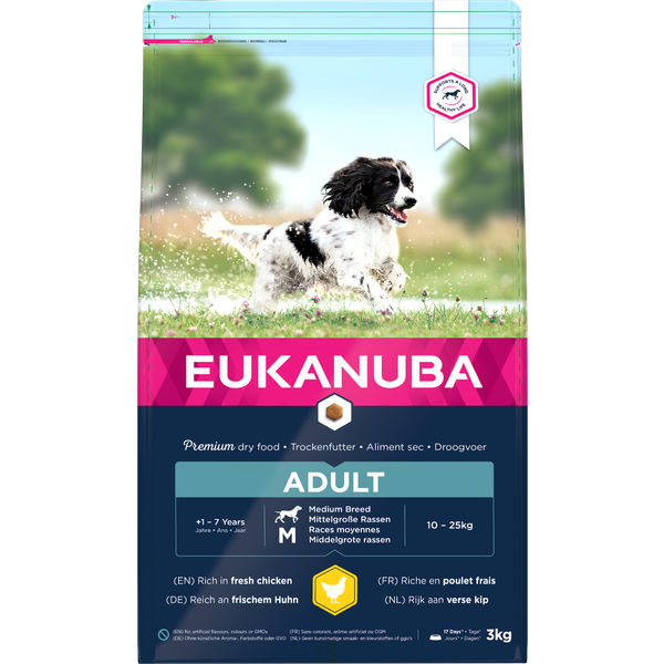 Afbeelding Eukanuba Active Adult Medium Breed kip hondenvoer 3 kg door Petsplace.nl