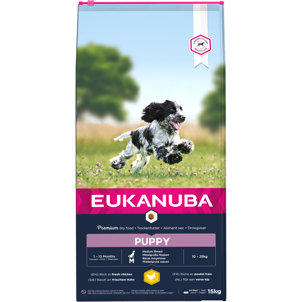 Afbeelding Eukanuba Growing Puppy Medium Breed kip hondenvoer 15 kg door Petsplace.nl