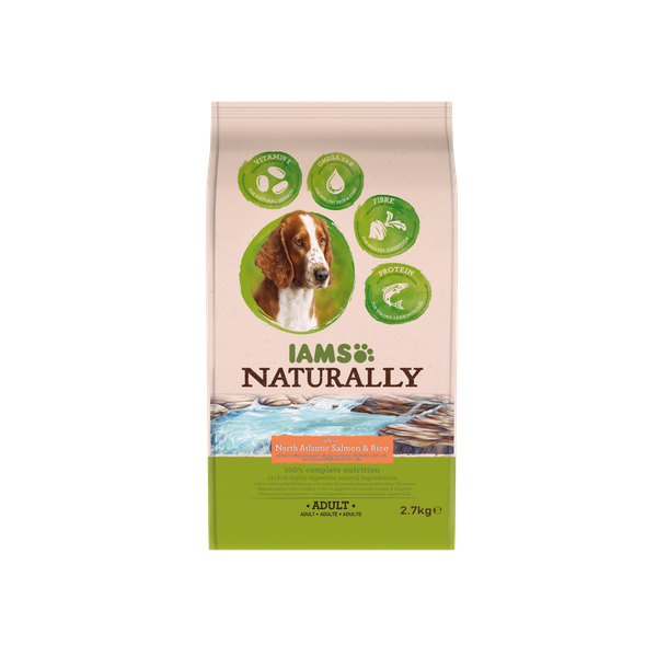 Afbeelding Iams Naturally Adult Zalm & Rijst hondenvoer 2,7 kg door Petsplace.nl