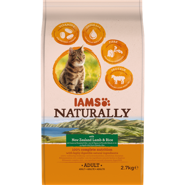 Afbeelding Iams Naturally Adult Lam & Rijst kattenvoer 2,7 kg door Petsplace.nl