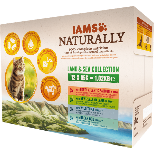 Afbeelding IAMS Naturally Cat - Land & Sea Collection in Gravy 12 x 85 g door Petsplace.nl