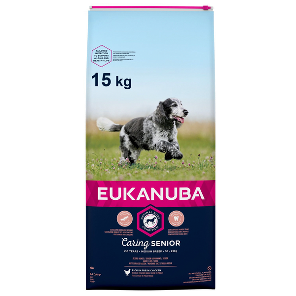 Afbeelding Eukanuba Caring Senior Medium Breed kip hondenvoer 15 kg door Petsplace.nl