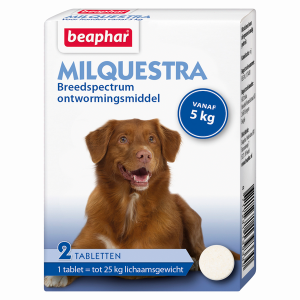 Afbeelding Beaphar Milquestra Ontwormingsmiddel hond (5-50 kg) 2 Tabletten door Petsplace.nl