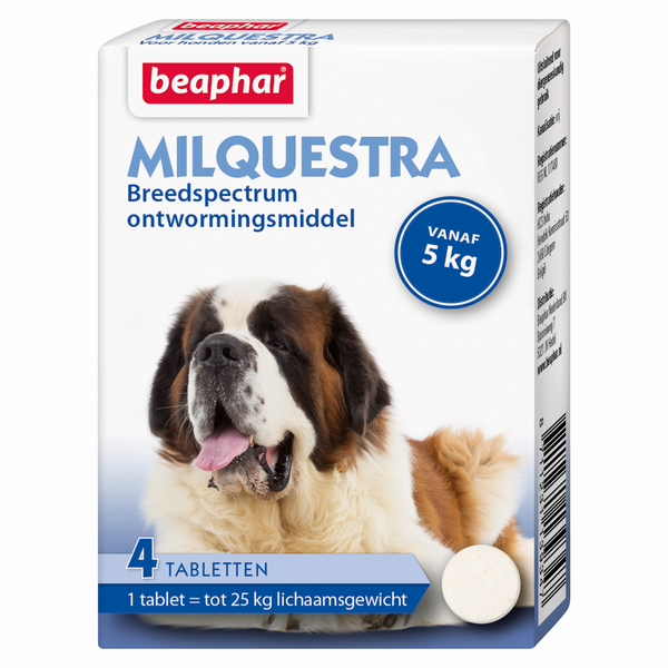 Afbeelding Beaphar Milquestra Ontwormingsmiddel hond (5-75 kg) 4 Tabletten door Petsplace.nl