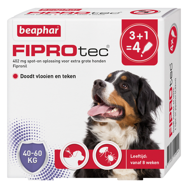 Beaphar Fiprotec Dog 3+1 pip Anti vlooien en tekenmiddel 40 60kg Vanaf 12 Maanden