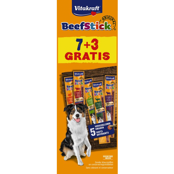 Afbeelding Vitakraft Beefsticks Voordeelverpakking - Hondensnacks - 10x12 g 7+3 stuks door Petsplace.nl