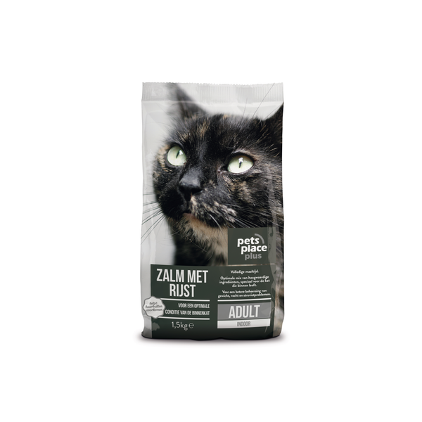 Afbeelding Pets Place Plus Kat Adults Indoor Zalm - Kattenvoer - 1.5 kg door Petsplace.nl