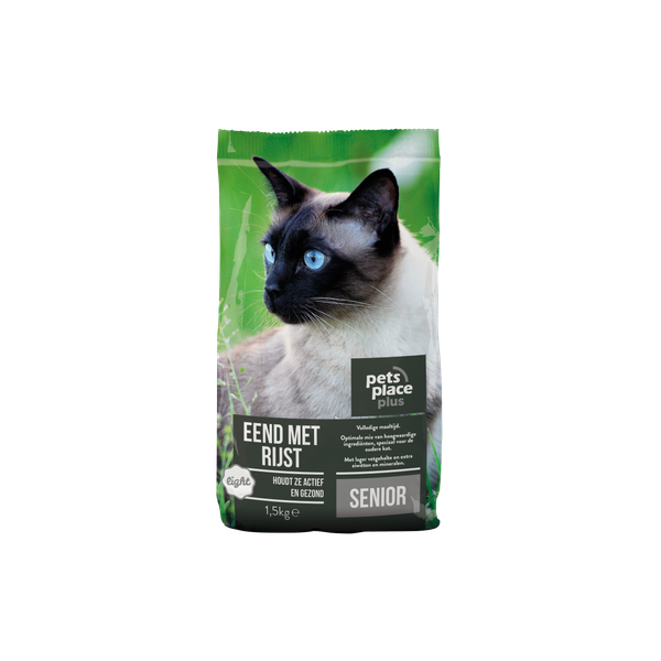 Afbeelding Pets Place Plus Kat Seniors - Kattenvoer - Eend Rijst 1.5 kg door Petsplace.nl