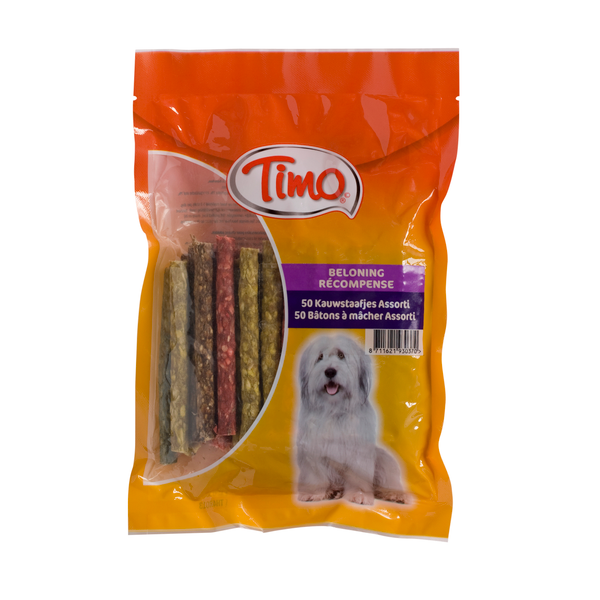 Afbeelding Timo Kauwstaafjes Munchy 10 cm - Hondensnacks - 50 stuks Mixed door Petsplace.nl