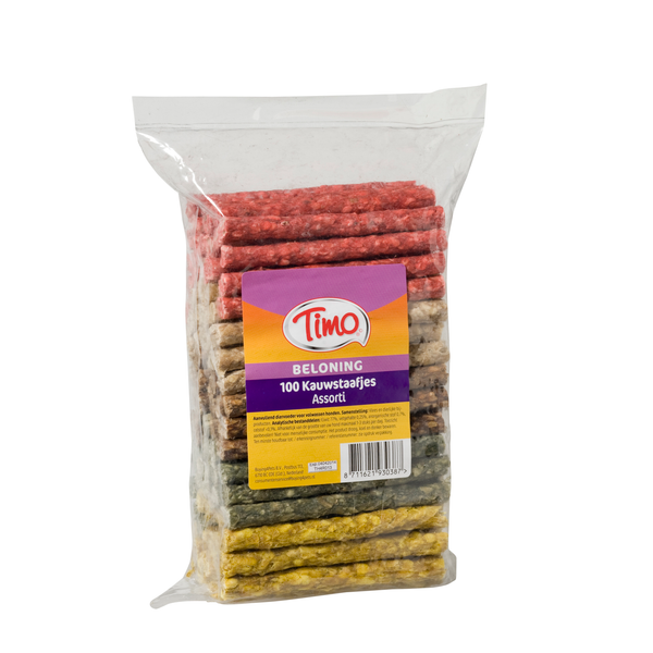 Afbeelding Timo Kauwstaafjes Munchy 10 cm - Hondensnacks - 100 stuks Mixed door Petsplace.nl