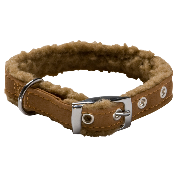 Adori Halsband Vilt Met Lamskin Bruin&Beige - Hondenhalsband - 20x1.0 cm