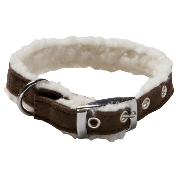 Adori Halsband Vilt Met Lamskin Donkerbruin&Wit - Hondenhalsband - 65x2.5 cm