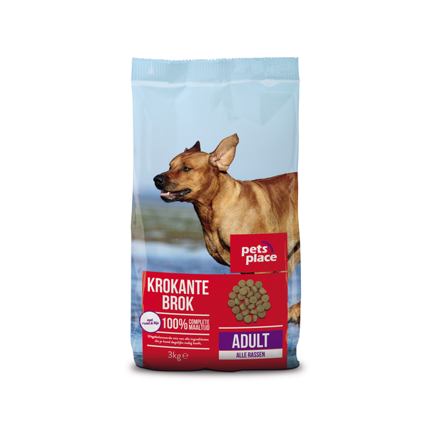 Afbeelding Pets Place Adult Krokante Brokken Gevogelte&Vlees - Hondenvoer - 3 kg door Petsplace.nl