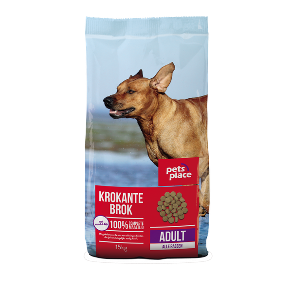 Afbeelding Pets Place Adult Krokante Brokken Gevogelte&Vlees - Hondenvoer - 15 kg door Petsplace.nl