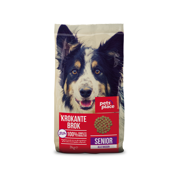 Pets Place Senior Krokante Brokken Gevogelte&Vlees - Hondenvoer - 3 kg