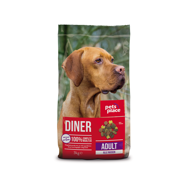 Afbeelding Pets Place Adult Diner Gevogelte&Vlees - Hondenvoer - 3 kg door Petsplace.nl