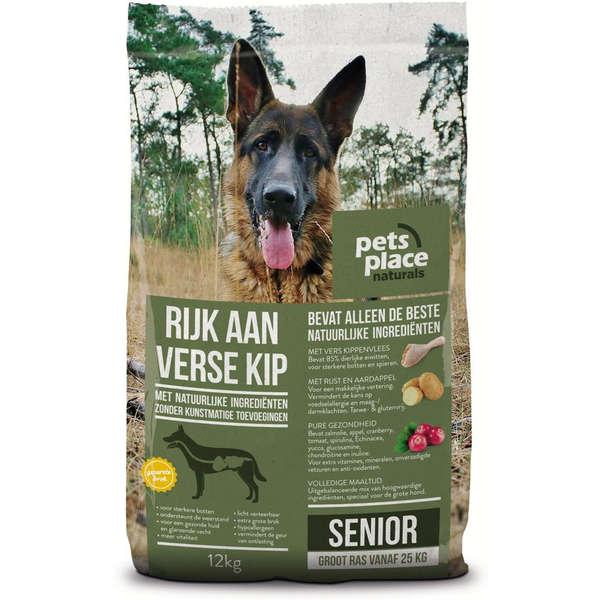 Pets Place Naturals Senior Large Breed Kip - Hondenvoer - 12 kg