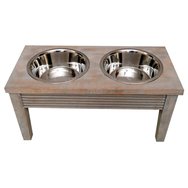 Afbeelding Adori Voerbak Op Standaard Hout Dubbel Grey Wash - Hondenvoerbak - 55x26x24 cm door Petsplace.nl