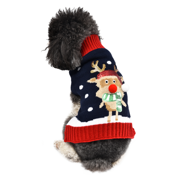 Afbeelding Adori Kersttrui Deer Blauw - Hondenkleding - 45 cm Kerst door Petsplace.nl