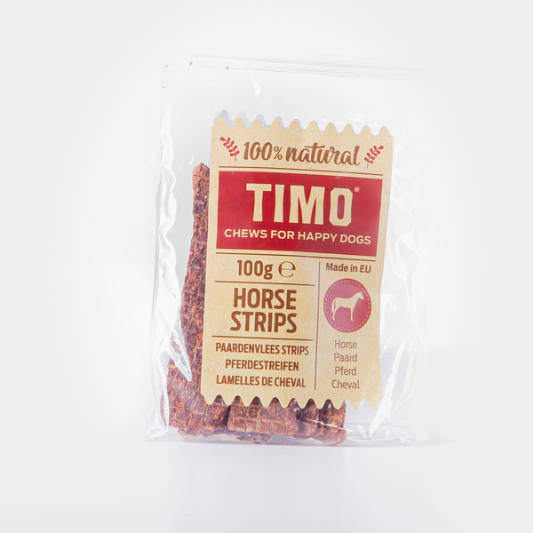 Afbeelding Timo Strips 100 g - Hondensnacks - Paardenvlees door Petsplace.nl