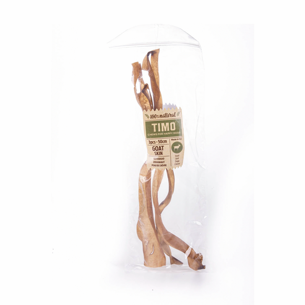 Afbeelding Timo Geitenhuid - Hondensnacks - Geit 50 cm 3 stuks door Petsplace.nl