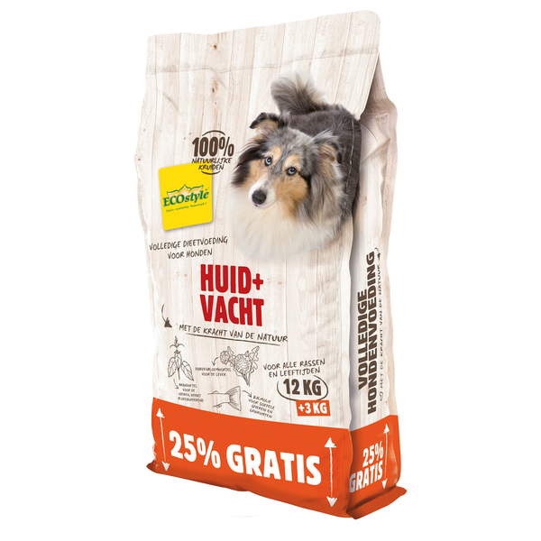 Afbeelding Ecostyle Huid + Vacht Bonusbag - Hondenvoer - 12+3 kg door Petsplace.nl