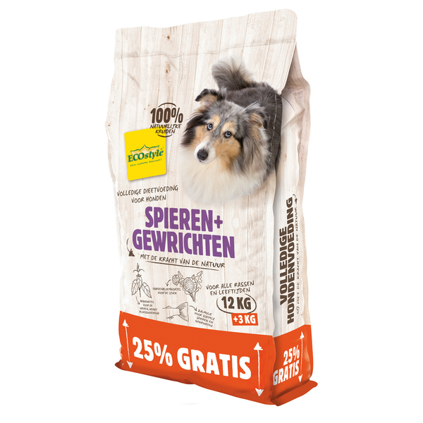 Afbeelding Ecostyle Spieren + Gewrichten Bonusbag - Hondenvoer - 12+3 kg door Petsplace.nl