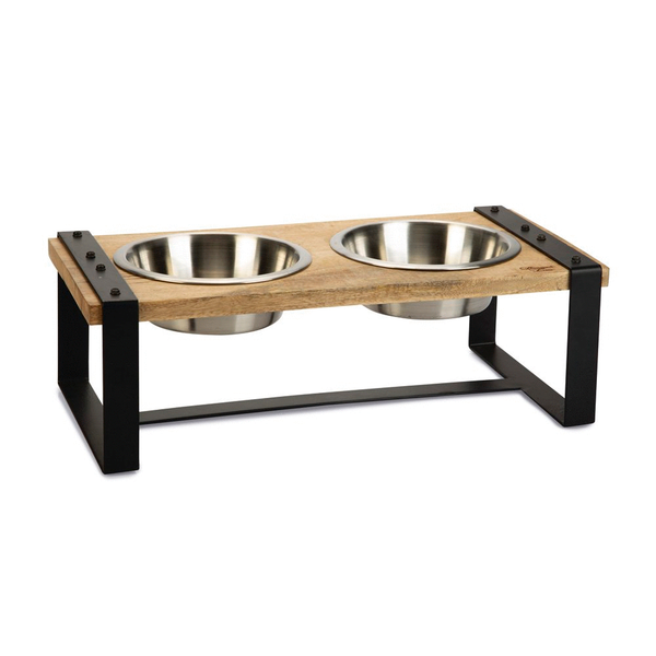 Afbeelding designed by lotte dinerset karinto - hond - hout/metaal - incl. 2 bakjes - 56x28x18cm door Petsplace.nl