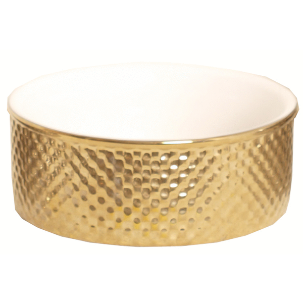 Afbeelding De Boon Voerbak Steen Hond Prestige Goud&Wit - Hondenvoerbak - Ø15 cm door Petsplace.nl