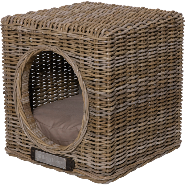 Afbeelding Happy-House Rieten Hocker Kubus - Hondenbank - 41x41x46 cm Naturel One Size door Petsplace.nl