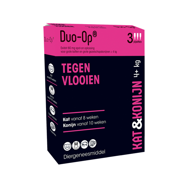 Duo-Op voor kat en konijn 80mg (4+ kg) 3 pipetten