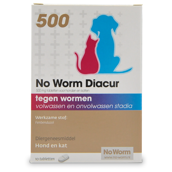 Afbeelding No Worm Diacur 500 mg - 10 tabletten door Petsplace.nl