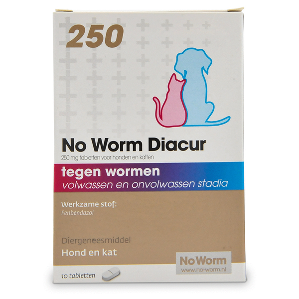 Afbeelding No Worm Diacur 250 mg - 10 tabletten door Petsplace.nl