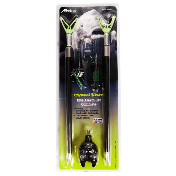 Afbeelding Albatros Cyprihunt Alarm & 2 Bankstick Kit - Beetmelders - Zwart per set Karper door Petsplace.nl