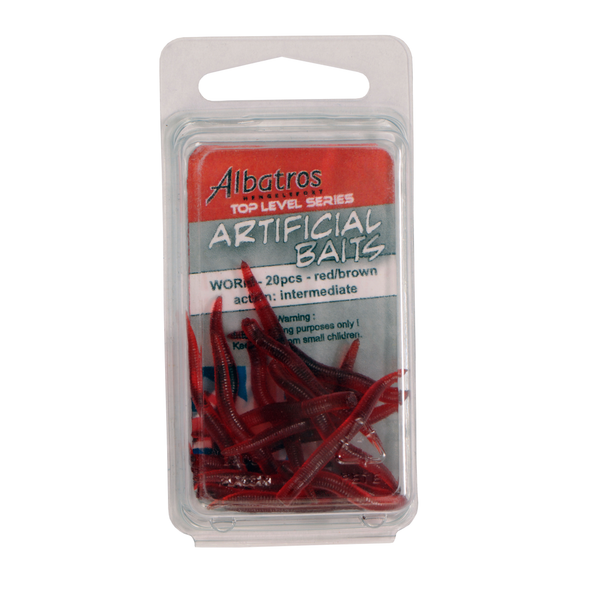 Afbeelding Albatros Artificial Worm - Baits - Rood Bruin 20 stuks Allround door Petsplace.nl