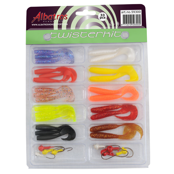 Albatros Twisterset Groot - Baits - 7-10 cm Rood Zwart Geel 33 stuks Roofvis