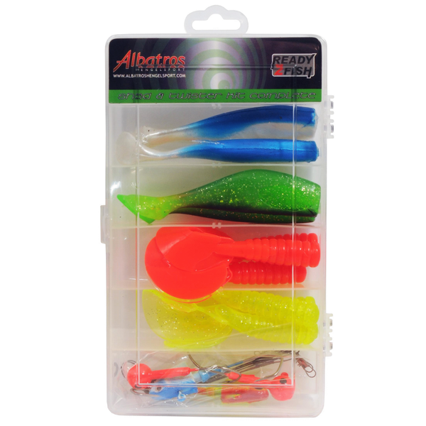 Afbeelding Albatros Ready2fish Twister/Shadbox - Pluggen - 10 cm Rood Groen Geel 16 stuks Roofvis door Petsplace.nl