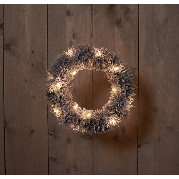 Afbeelding Cbd Rotan Krans Zwart/Sneeuw - Kerstverlichting - 30 cm Warm Wit 20 led door Petsplace.nl