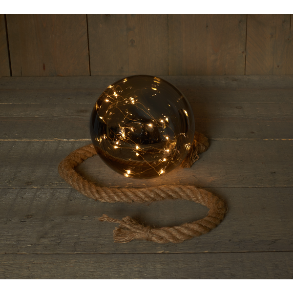 Cbd Kerstlamp Bol Aan Touw - Kerstverlichting - 18 cm Antraciet Warm Wit 15 led