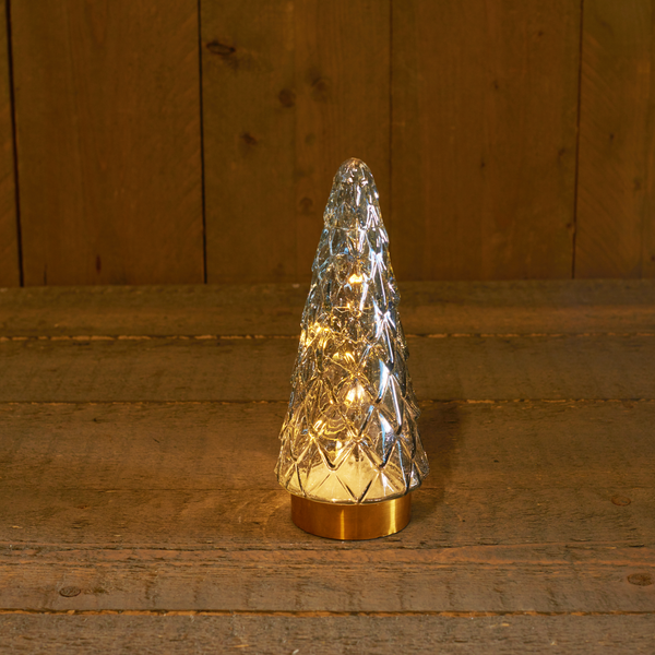 Cbd Glazen Boom Met Gouden Voet - Kerstverlichting - 10.5x24.5 cm Grijs Warm Wit 10 led