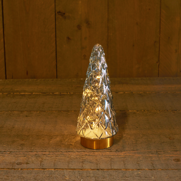 Afbeelding Cbd Glazen Boom Met Gouden Voet - Kerstverlichting - 10.5x24.5 cm Grijs Warm Wit 10 led door Petsplace.nl