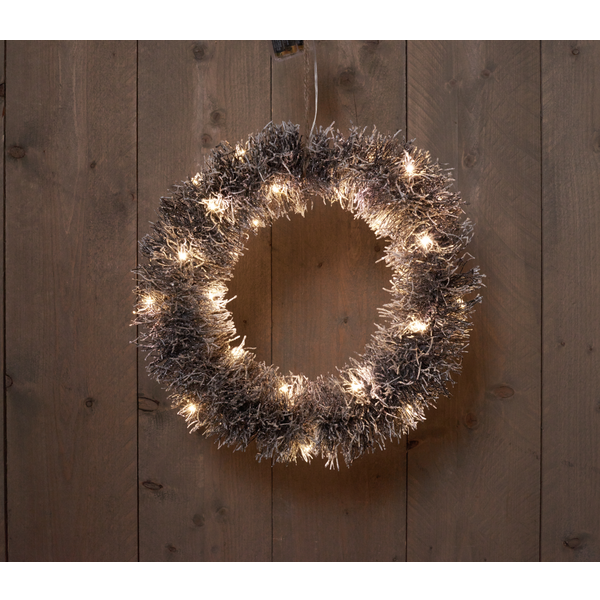 Cbd Rotan Krans Zwart/Sneeuw - Kerstverlichting - 40 cm Warm Wit 30 led