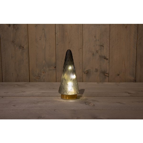 Cbd Glazen Boom Met Gouden Voet - Kerstverlichting - 10.5x24.5 cm Grijs Warm Wit 10 led