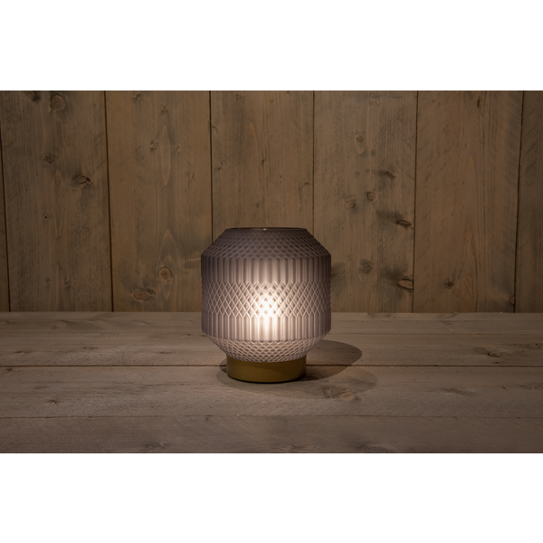 Cbd Glazen Lamp Met Gouden Voet - Verlichting - 16x17 cm Grijs Warm Wit