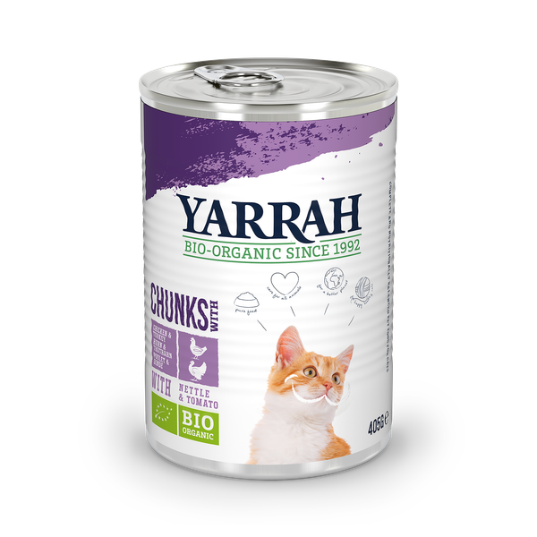 Afbeelding Yarrah - Natvoer Kat Blik Chunks met Kip & Kalkoen Bio - 12 x 405 g door Petsplace.nl