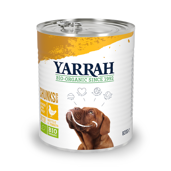 Yarrah - Natvoer Hond Blik Chunks met Kip Bio - 6 x 820 g