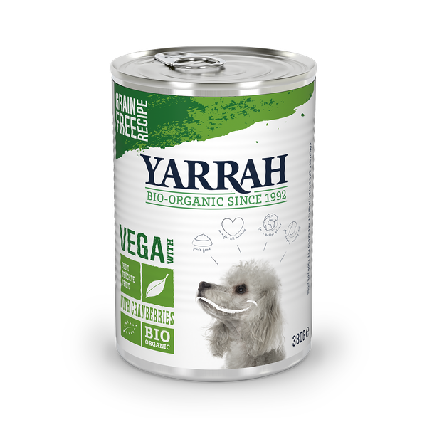 Afbeelding Yarrah - Natvoer Blik Vega Chunks met Cranberries Bio - 12 x 380 g door Petsplace.nl