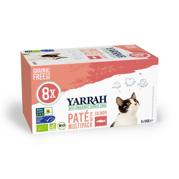 Afbeelding Yarrah - Bio Paté Multipack Zalm - Kat - 8 x 100 g door Petsplace.nl